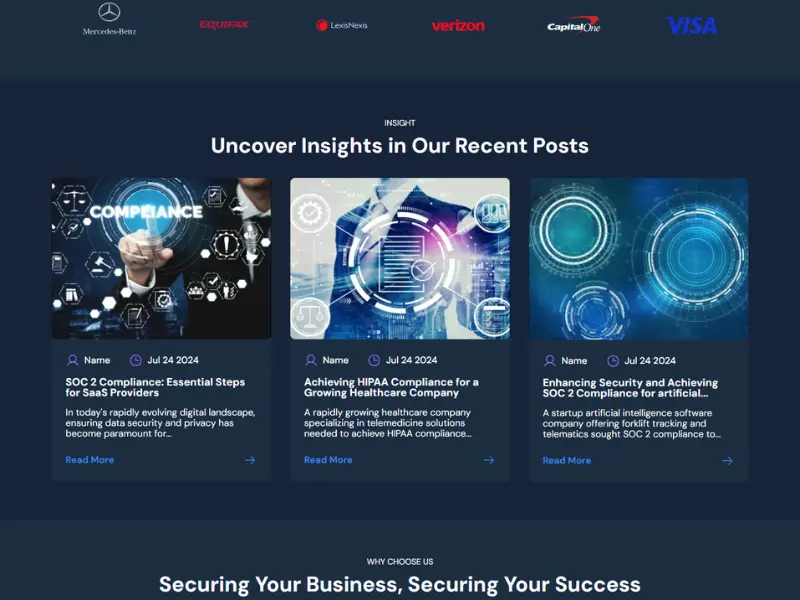 A sreenshot from the website of Compliance CISO website showing the blog thumbnails