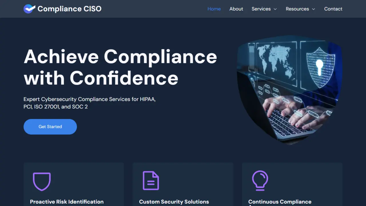 Screenshot of the Compliance CISO website home page